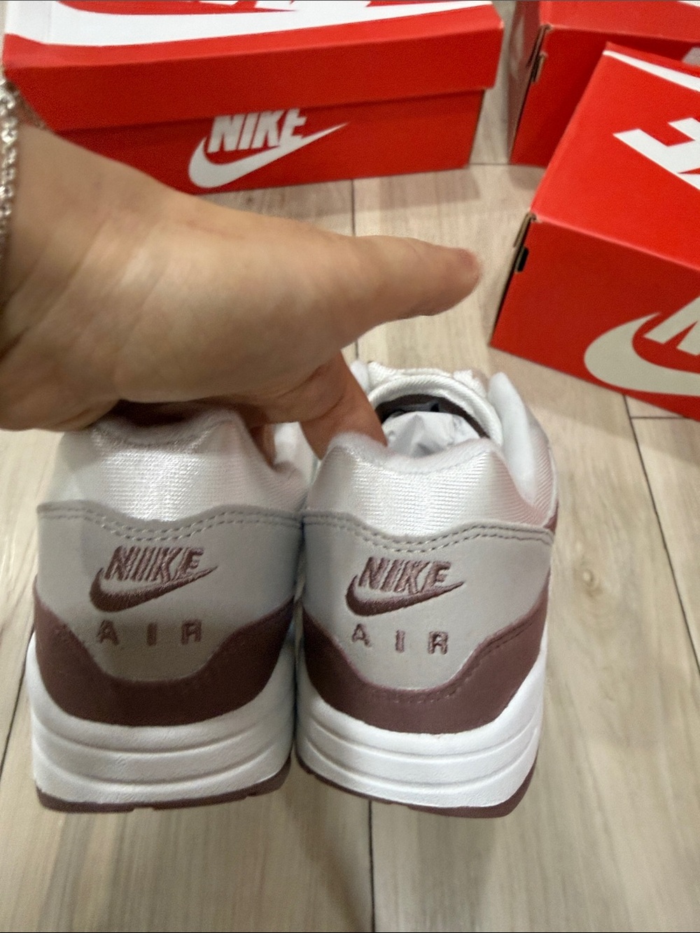 Nike Air Max 1 White Taupe Maroon-Red Sneakers - Picture 6 of 8